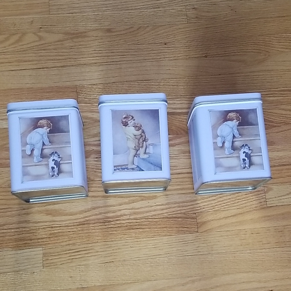 Vintage Bessie Pease Gutmann  Tin Canisters Boy with Dog and Girl with Monkey
